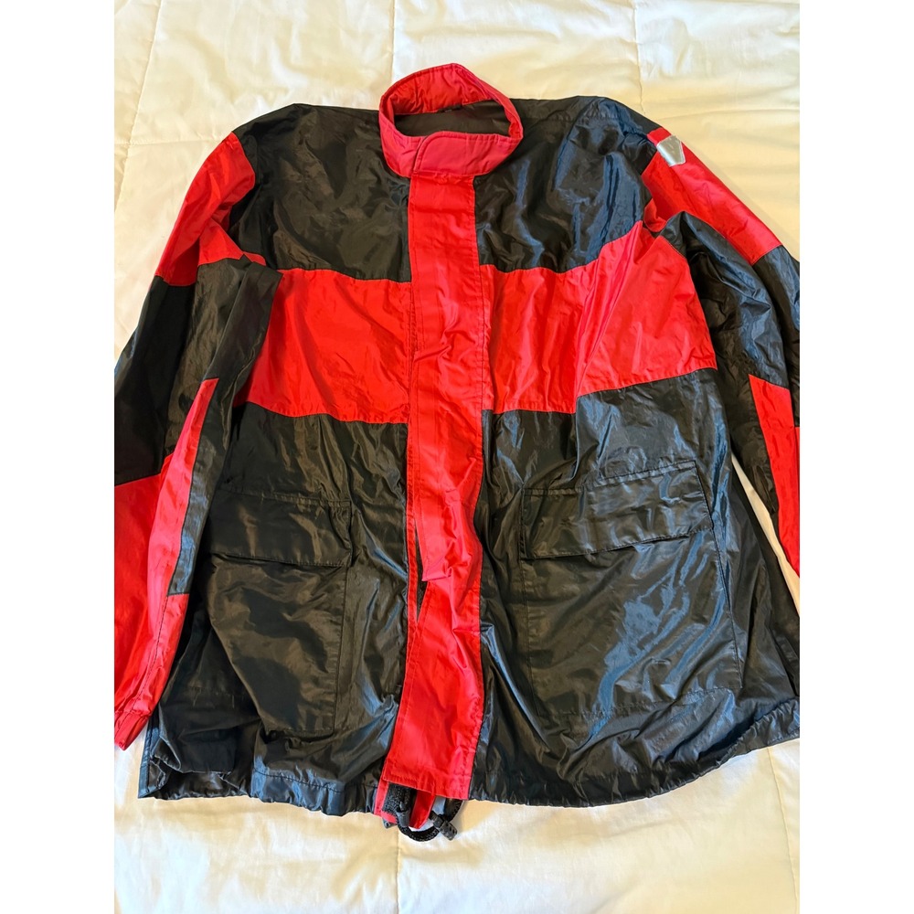 Mens Red Black Colorblock Windbreaker Jacket XXL Full Zip Reflective Trim